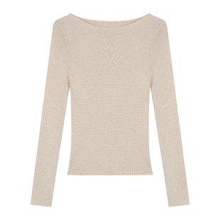 1XTWO 素缎缓光 一字领长袖针织衫女气质修身莱赛尔叠穿打底上衣