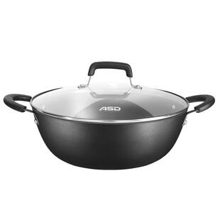 爱仕达双耳铁锅加深老式传统铸铁家用平底电磁炉燃气灶适用大炒锅