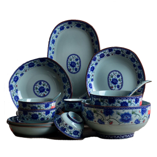 冠福陶瓷碗景德镇青花瓷餐具套装米饭碗汤碗泡大中小面碗儿童饭碗