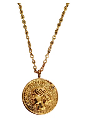 英国伍尔夫头像金币项链