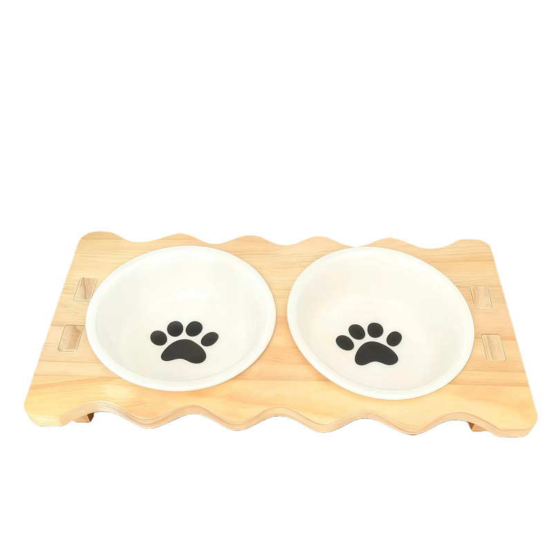 猫碗陶瓷一对猫食盆实木架宠物碗