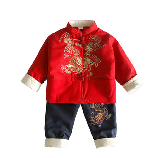 中国风宝宝唐装棉麻男童拜年服婴儿中式新年装儿童冬装民族服装