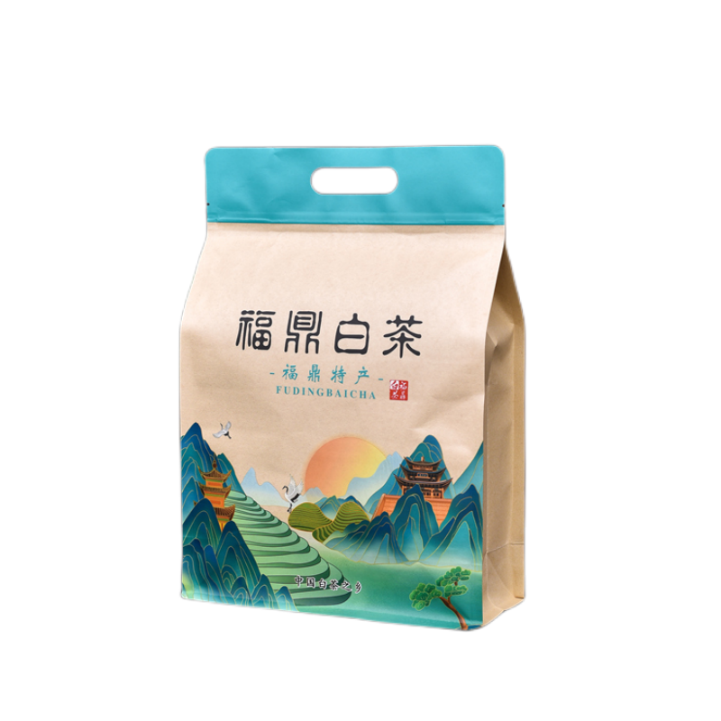 福鼎白茶散茶自封袋茶叶包装袋子加厚八边封半斤一斤牛皮纸密封袋