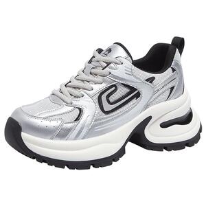 骆驼女鞋2024秋季新款银色老爹鞋女款复古运动鞋厚底增高休闲鞋子