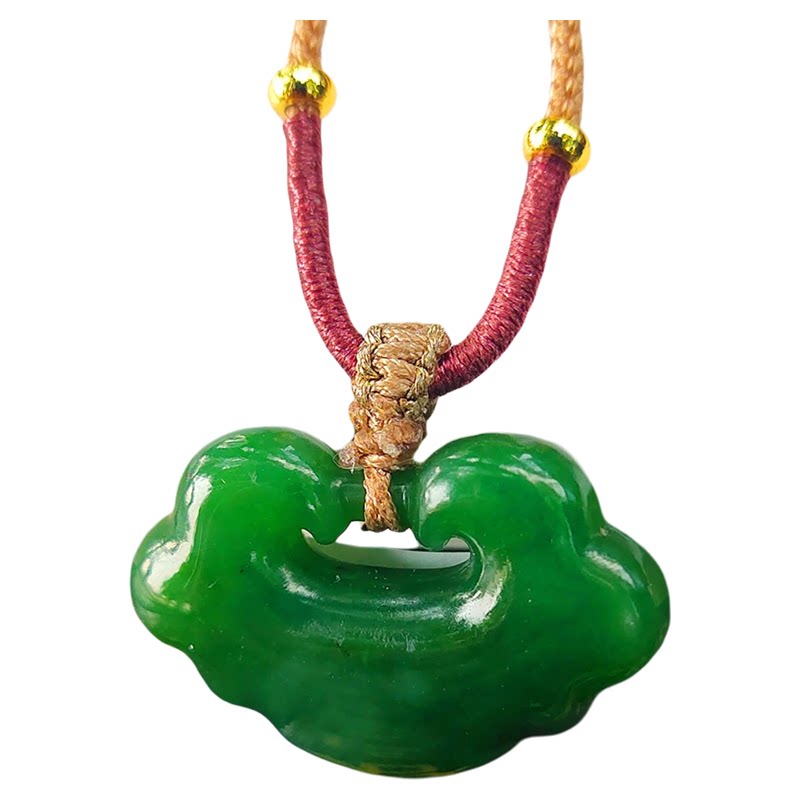 天然真品和田碧玉吊坠玉坠项坠项链如意祥云平安锁男女款送证书