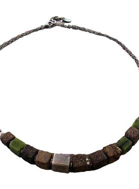 天然立方体原始琥珀绿色软玉项链