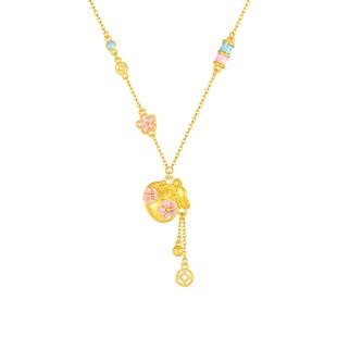 情人节礼物周大生黄金项链女款足金十二花神硬金桃花铜钱福袋套链