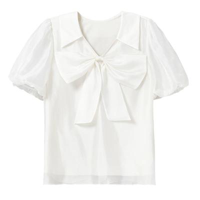 秋水伊人洋气漂亮蝴蝶结雪纺衫女