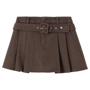KEIKO 美拉德咖色系带磨毛半身裙新款伯克利学院高腰A字百褶短裙