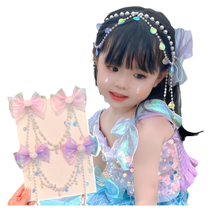儿童公主古风发夹耳挂女童美人鱼头饰发饰汉服额头链珠蝴蝶结发夹