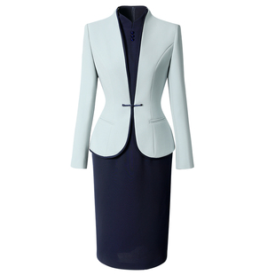 新中式职业女裙套装气质修身前台接待礼仪工作服美容茶艺师工装