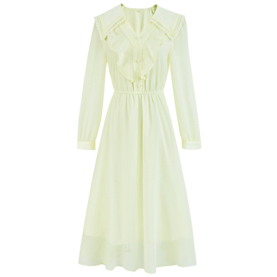 温柔荷叶边雪纺连衣裙