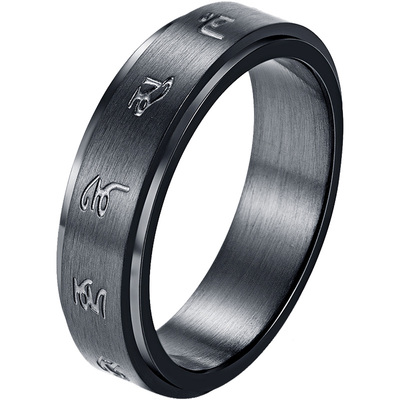 黑色符文转动戒指男钛钢复古国潮