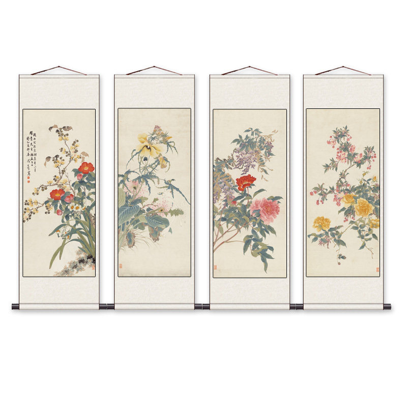 汤世时花卉四条屏名家壁画