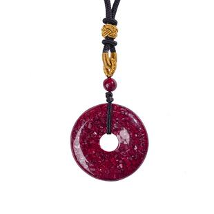 正品高透晶体砂平安扣天然原矿朱砂吊坠本命年挂坠礼物护身符挂件