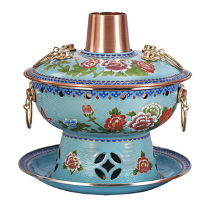 景泰蓝环保油铜火锅珐琅彩铜锅纯铜家用酒精户外鸳鸯老式紫铜炉