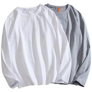 打底衫男装长袖白t恤220g纯棉圆领嘻哈潮流青年宽松大码体恤纯色