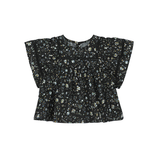 大耳象女童碎花小衫2026夏季新款宝儿纯棉泡泡袖镂空复古短袖上衣