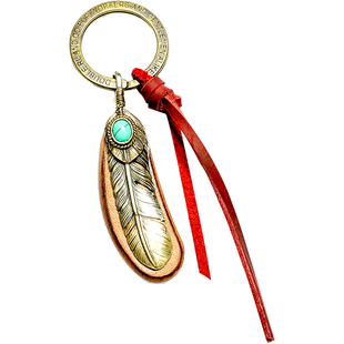 枥木厚美式日式vintage配饰阿美咔叽风格复古羽毛钥匙扣挂件黄铜