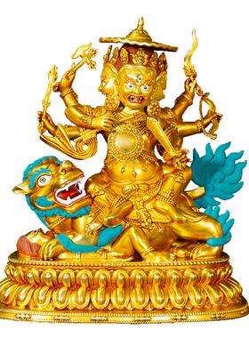 乃琼护法铜鎏金彩绘铜像摆件7寸