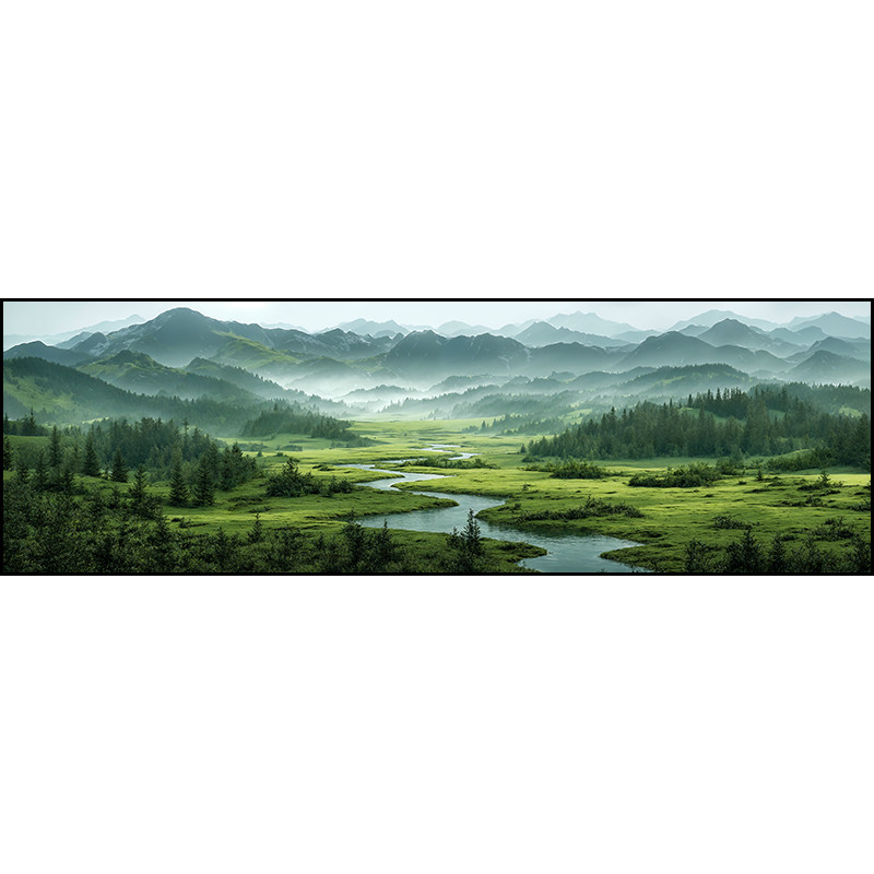 青山绿水 客厅长横幅装饰画风景画沙发背景墙挂画现代墙画壁画