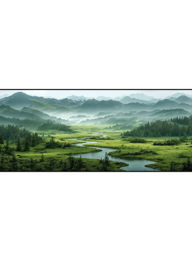 青山绿水 客厅长横幅装饰画风景画沙发背景墙挂画现代墙画壁画