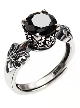 黑玛瑙哥特风纯银开口戒指