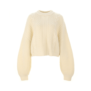 wana try100%绵羊毛针织花型毛衣新款女装复古暖和舒适高级上衣