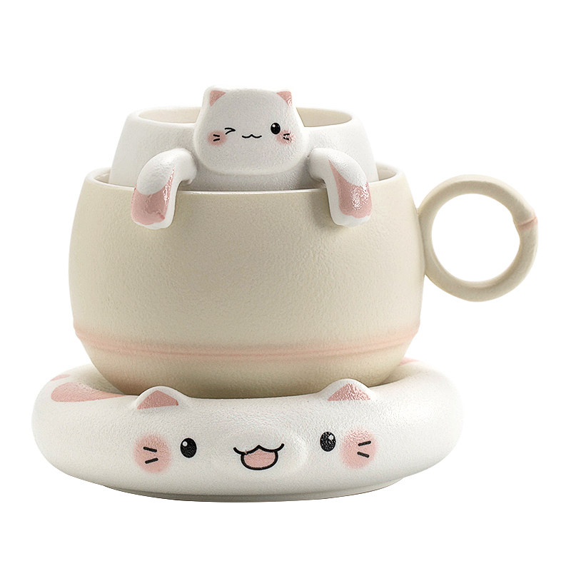 叁旬招财猫茶咖茶杯陶瓷