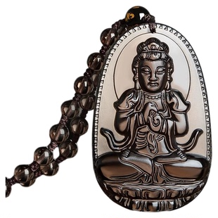 天然黑曜石本命佛吊坠冰种普贤菩萨十二生肖守护神大势至项链男女