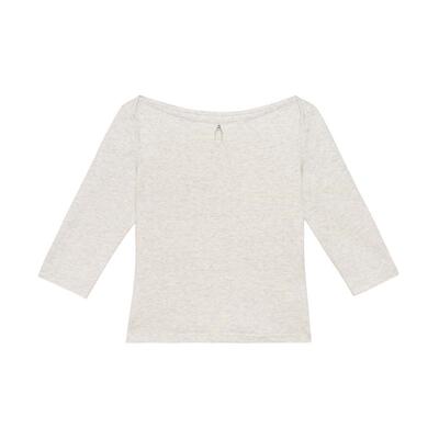 LLANO法式优雅船领镂空棉T恤女