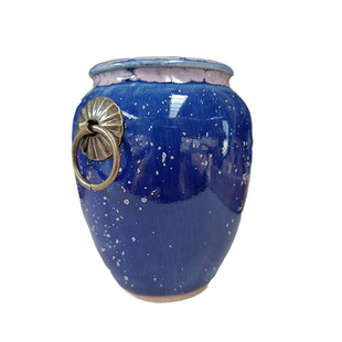 多肉拇指花盆控制复古窑变景德镇粗陶奶罐创意小号铜环空气凤梨盆