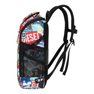 DIESEL迪赛潮牌涂鸦印花双肩背包男女大容量个性街头风户外背包