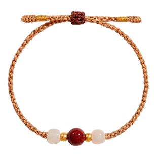 敦煌色系纯手工编织红绳细手绳南红和田玉手链本命年礼物女生手串