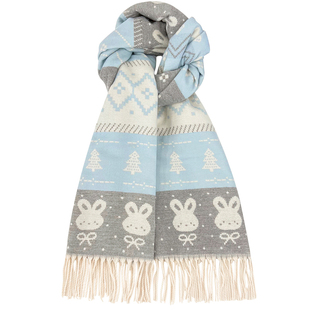 2025新款可爱兔子仿羊绒双面围巾女秋冬保暖百搭蓝粉温柔围脖披肩