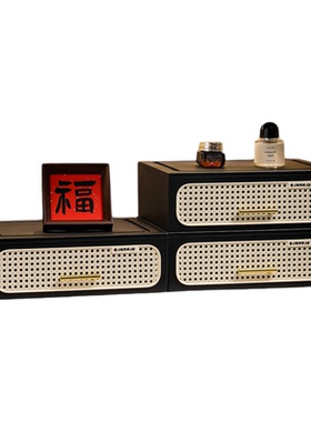 中古风入门玄关仿藤编抽屉收纳盒