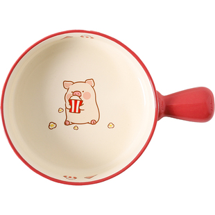 川岛屋&lulu猪联名 手柄碗陶瓷碗带把手水果麦片酸奶碗可爱泡面碗