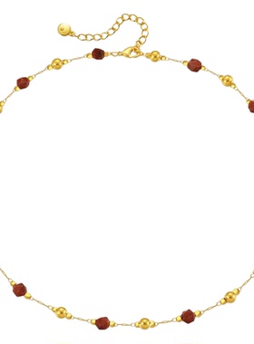 小众复古秋冬天然虎睛石贝壳咖色串珠项链锁骨链钻切虎眼石项链