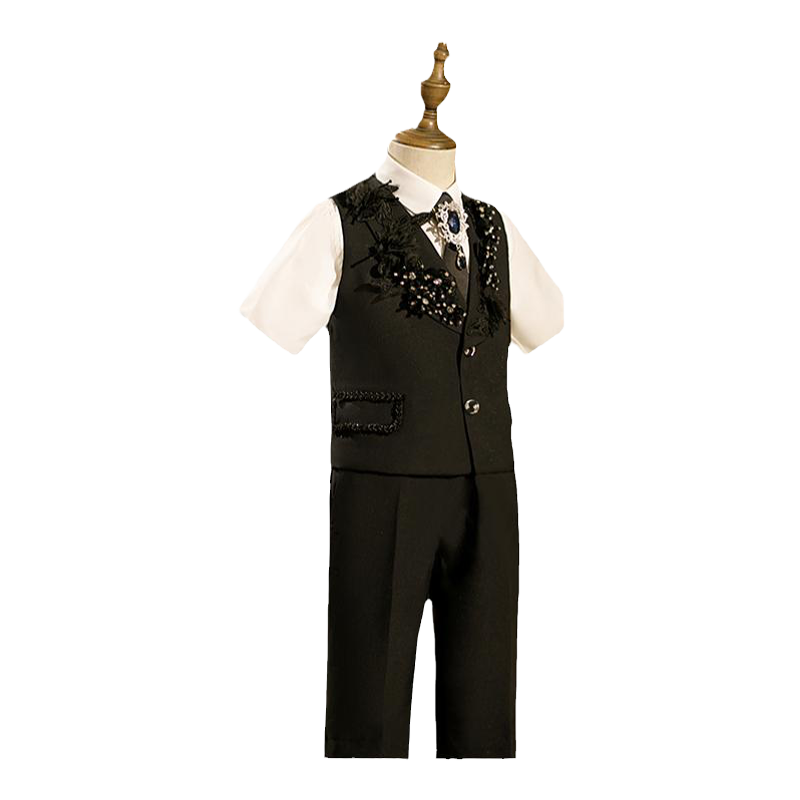 兒童馬甲套裝夏季男童西裝套裝模特走秀小花童禮服帥氣鋼琴演出服
