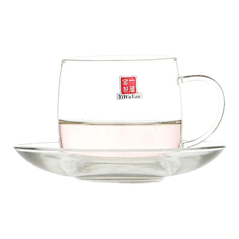 一屋窑耐热玻璃花茶杯带把小水杯品茗杯小茶杯带碟盘功夫花草茶具