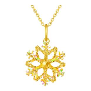 周大生黄金吊坠女5G足金爆闪雪花项链挂坠正品送女友闺蜜生日礼物