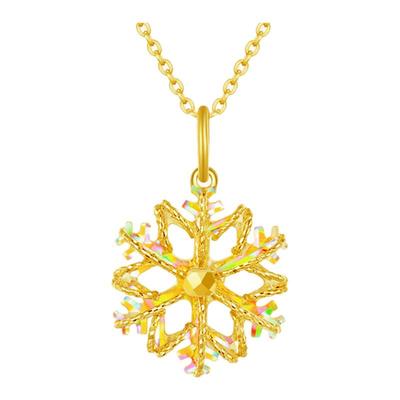 周大生黄金吊坠女5G足金爆闪雪花项链挂坠正品送女友闺蜜生日礼物