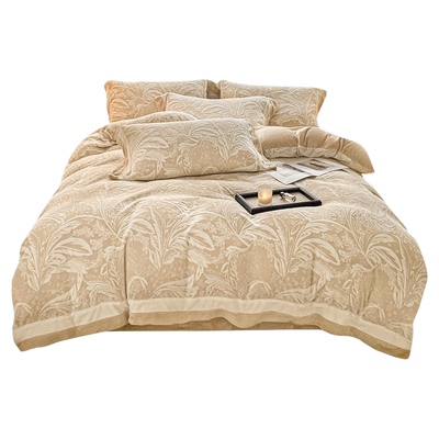 A类母婴级雕花牛奶绒四件套2025新款冬季加厚加绒床品单床笠被套