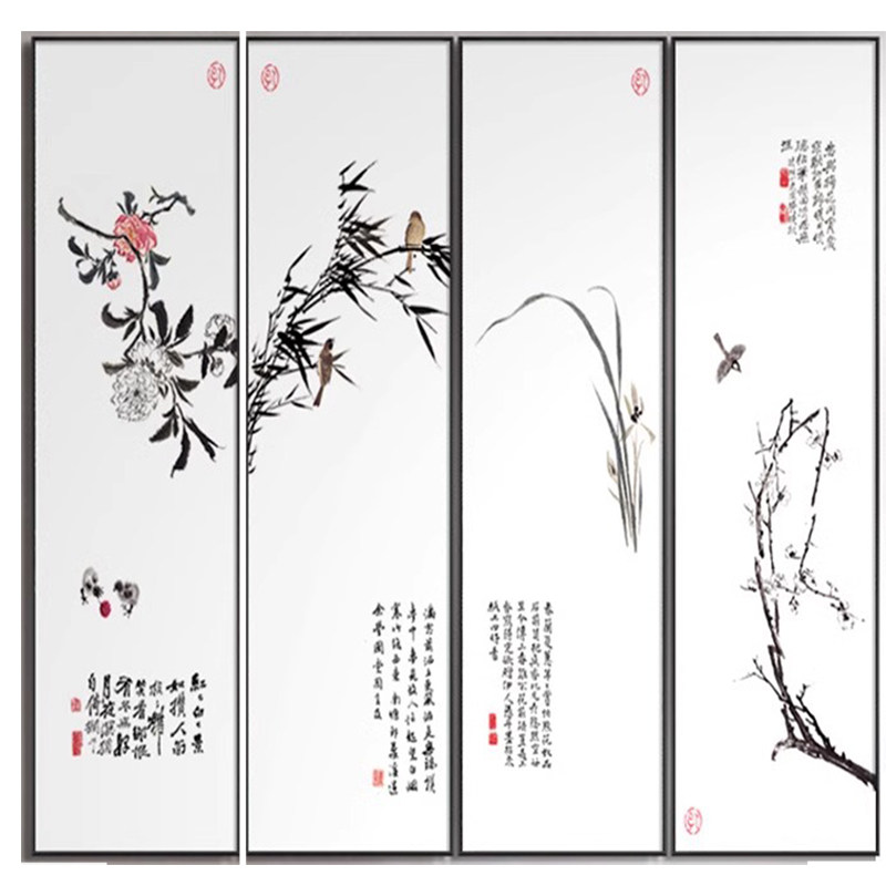 新中式客厅沙发背景墙装饰画梅兰竹菊大气茶室中堂挂画办公室壁画