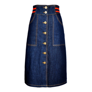 牛仔半身裙秋冬女中长款小个子a字型高腰包裙牛仔长裙 320337006