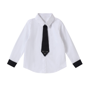 男童白衬衫儿童学院风领带衬衣男孩洋气2025新款秋季帅气中大童装