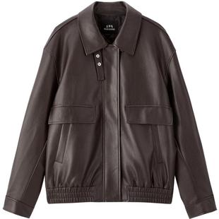 太平鸟肌理荔枝纹PU皮衣外套女25年新款立体廓形夹克皮衣女