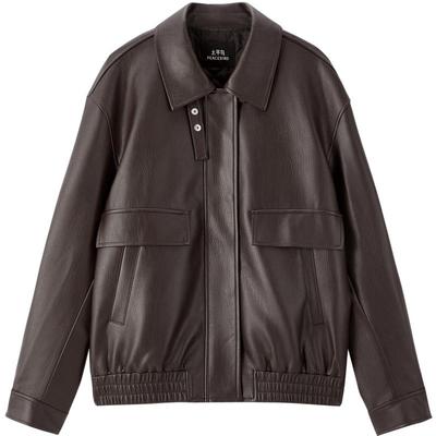 太平鸟肌理荔枝纹PU皮衣外套女25年新款立体廓形夹克皮衣女