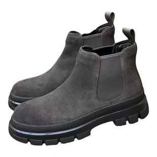 D99切尔西靴冬季高帮马丁靴加绒增高百搭舒适时尚商务男休闲皮鞋