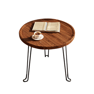 可折叠迷你小茶几沙发边几胡桃色小圆桌阳台置物架桌子复古小矮桌